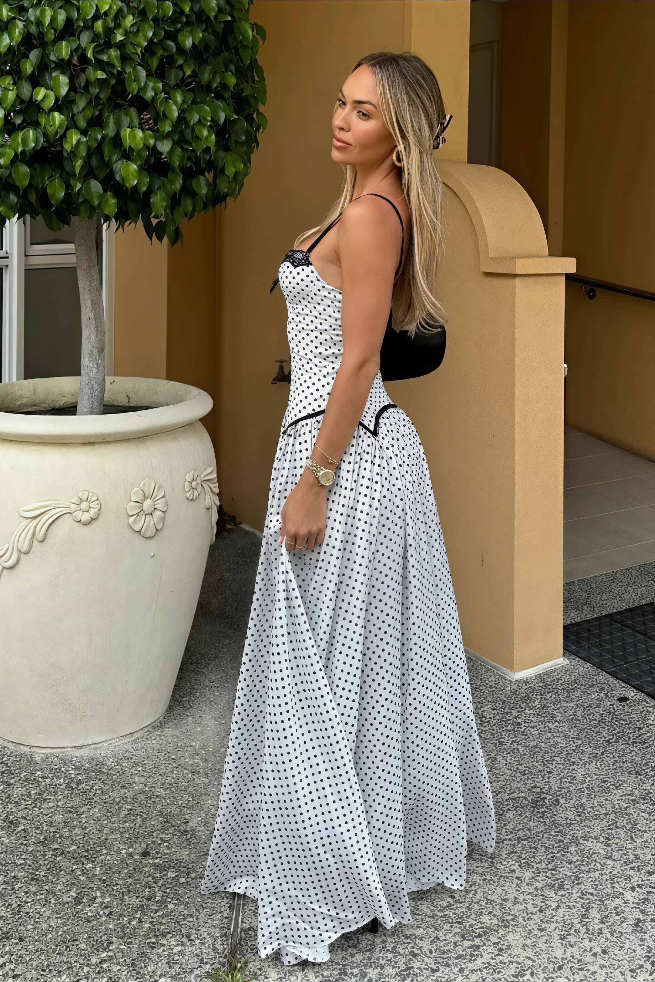 Spaghetti Strap Lace Polka Dot Maxi Dress