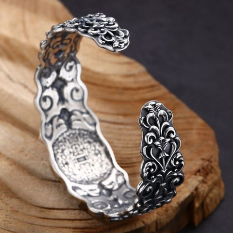 Sterling Silver Vintage Aged Lotus Sutra Bracelet
