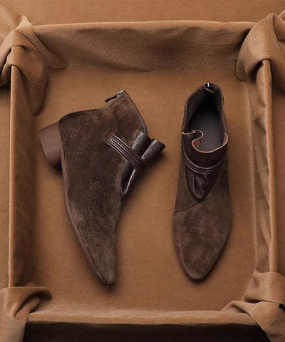 Botines con cremallera y empalme francés de ante grueso marrón 