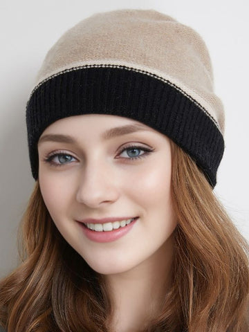 Damen Winter Warm Colorblock Kaschmir Strickmütze 