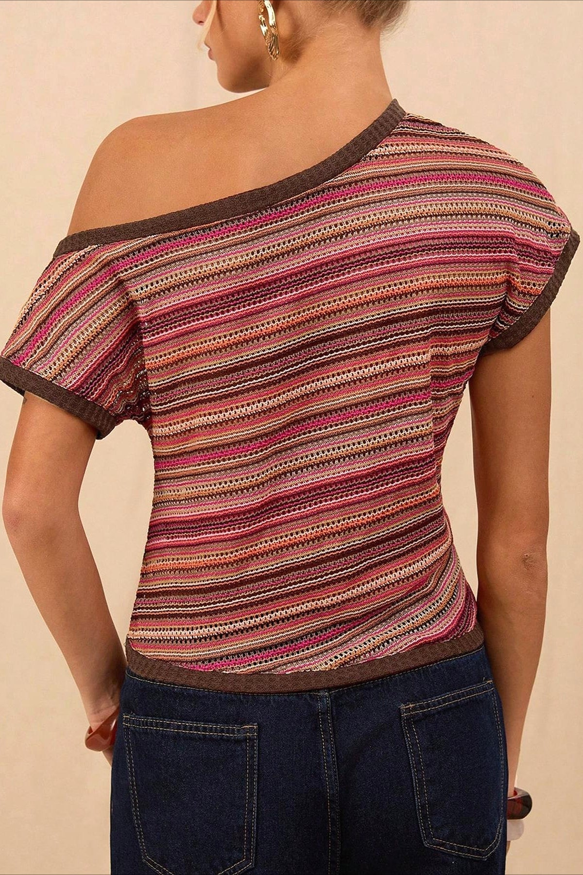 Vintage Color Knit Slim Striped Blouse
