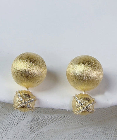 Fine Gold Sterling Silver Overgild Zircon Matte Little Ball Stud Earrings
