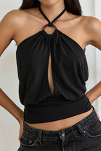Solid Hollow Waist Slim Halter Top