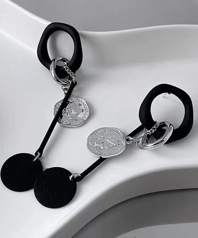 Pendientes colgantes con borlas de disco de cobre negro hechos a mano 