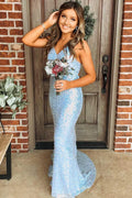 Light Mermaid Sequins Long Prom Dress