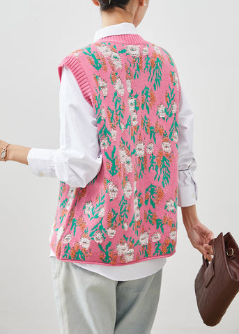 Chalecos de punto grueso de jacquard rosa orgánico para primavera 