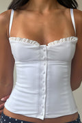 Solid Lace Patch Button Cami Top