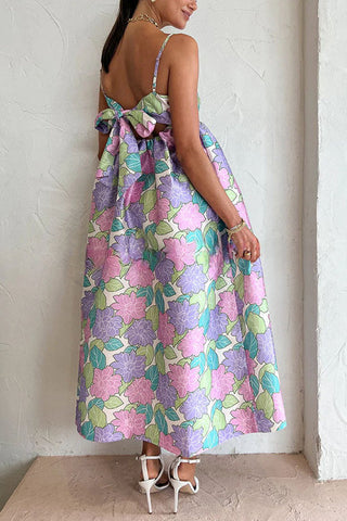 Garden Goddess – A-Linien-Midikleid mit Blumenmuster und Schleife auf der Rückseite 
