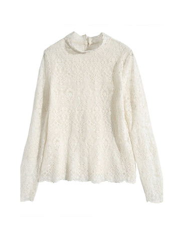 Blusa elegante de encaje bordado con huecos en beige para primavera 