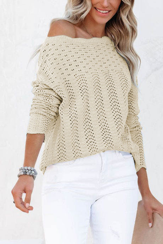Lässiger, einfarbiger, ausgehöhlter Patchwork-Pullover mit Rundhalsausschnitt (7 Farben) 