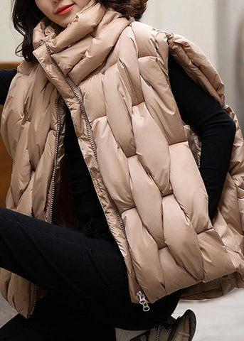 Lockere, khakifarbene Weste mit Reißverschluss und Patchwork-Baumwollfüllung, ärmellos 