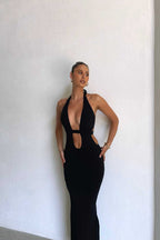 Hollow Chest Strappy Wrapped Neckline Maxi Dress