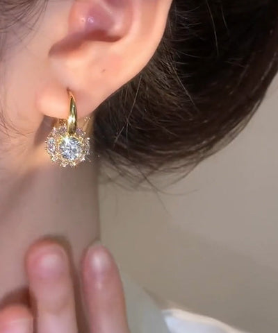 Brief Gold Copper Alloy Zircon Hoop Earrings
