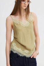 Acetate Lace Panel V Neck Cami Top