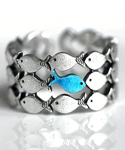 Boutique Gelb Sterling Silber Kleine Fische Ringe 