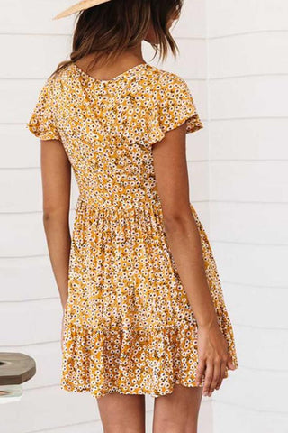 Daisy Floral V Neck Button Down Beach Mini Dress