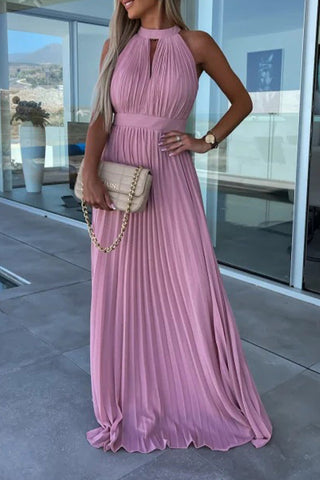 Neckholder-Plissee-Swing-Kleid 