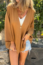 Loose Fit V Neck Long Sleeve Cardigan