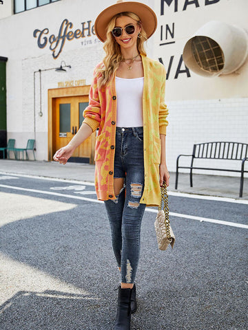 Urban Loose Long Sleeves Printed Leopard V-Neck Cardigan Tops