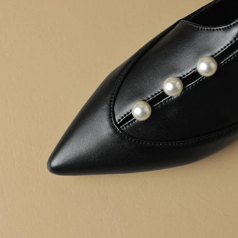 - Zapatos Mary Jane de punta puntiaguda con perlas y hebilla en T, cómodos, planos y mocasines para mujer, tallas grandes 41, 42 y 43, para primavera y otoño.