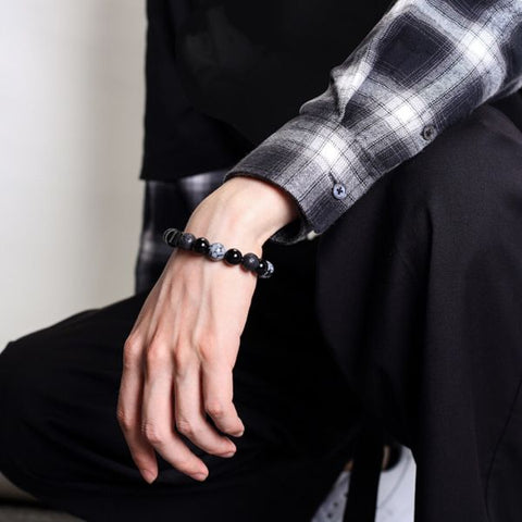 Natural Black Obsidian Snowflake Premium Vintage Bracelet