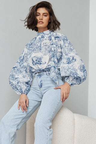 Animal Print Lantern Sleeve Blouse