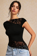 Lace Patchwork Asymmetric T-shirt