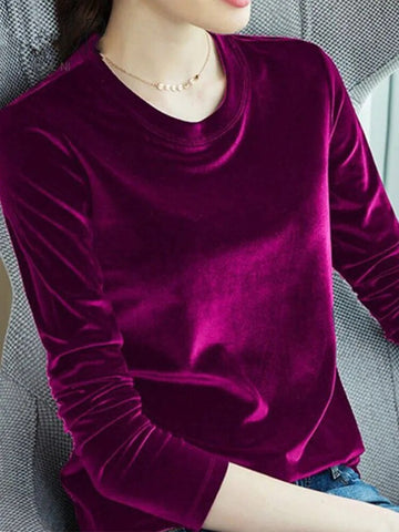Spring Long Sleeve Loose Early Autumn T-shirt Women Gold Velvet Short Paragraph Bottoming Shirt New Fashion Top
