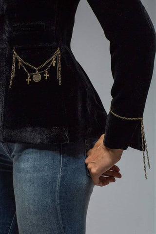 Vintage Gold Samt Langarm Taschen Blazer 