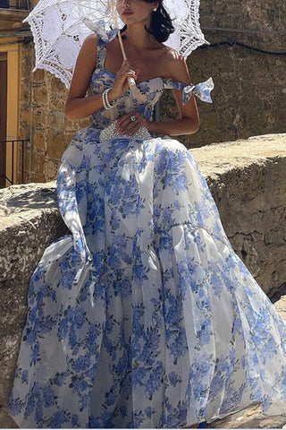 Fairytale Itself Organza-Maxikleid mit Blumenmuster und Bindeträgern 