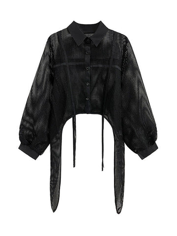 Stilvolle Blusen und Hemden mit langen Ärmeln, lockerem Netzstoff, durchsichtigem Sonnenschutz 