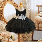 Babykleid für Mädchen, Kleinkindkleid für Kommunion, Partykleid, besticktes Geburtstagskleid, schwarzes Prinzessinnenkleid 