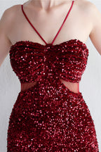 Mermaid Halter Black Sequins Long Prom Dress with Keyhole