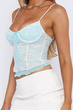 Knit Lace Patchwork Solid Sheer Cami Top