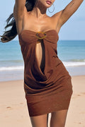 Elegant Strapless Cutout Bodycon Resort Mini Dress
