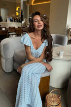 Knit V-Neck Backless Ruffle Maxi Dress