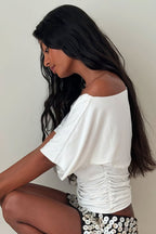 Chic Solid Off Shoulder Shirred Waist T-shirt