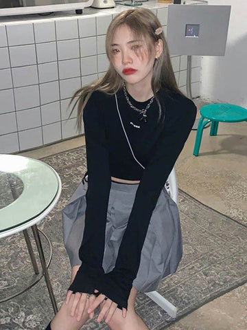 Camisetas de manga larga para mujer, diseño sexy, crop tops ajustados, estilo Harajuku Ulzzang, ropa urbana de primavera para mujer, ropa ajustada y atractiva, novedad 
