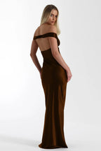 Vintage Satin Mermaid Off Shoulder Maxi Dress