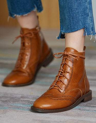 Botas Oxford vintage con cordones, hechas a mano, de estilo británico 