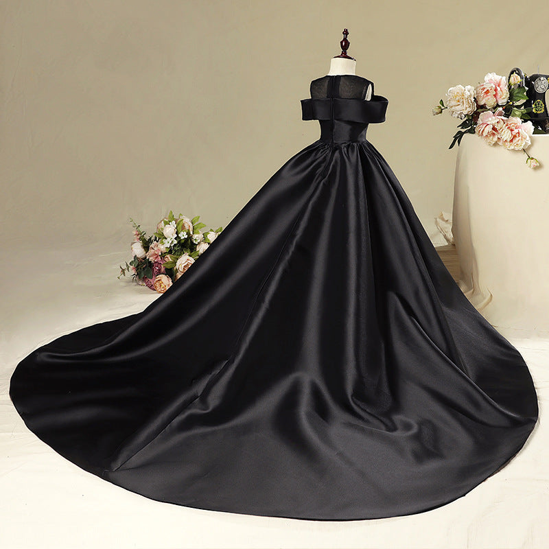 Kleid für die Erstkommunion, schwarz, mit großem Schwanz, für Geburtstagsfeiern und Festumzüge 