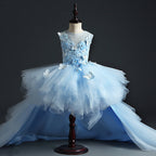 Kommunionkleid für Mädchen, festliches Prinzessinnenkleid, wunderschönes ärmelloses Festkleid mit Spitze und Schleife 