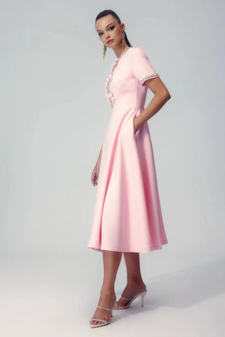Vestido midi Zoe con lazo y adornos de cristales 