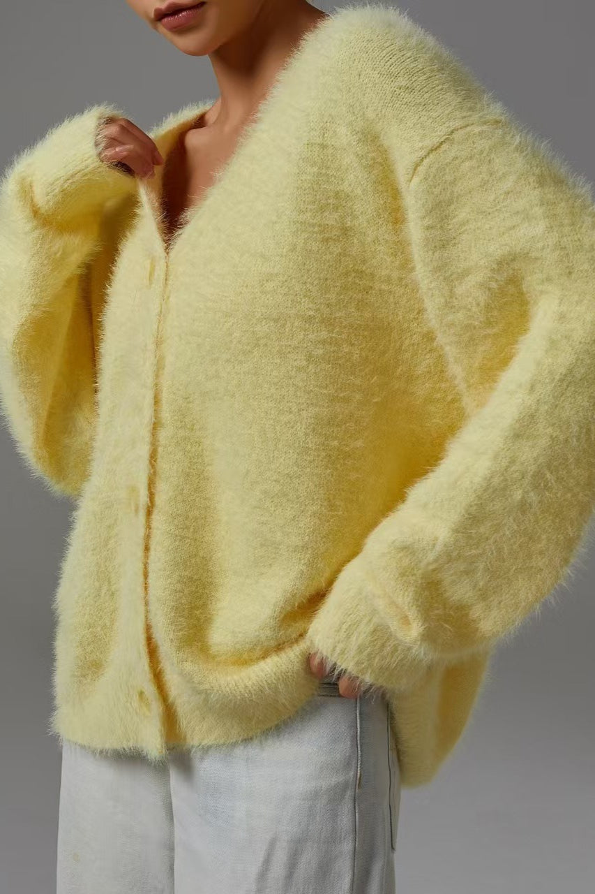Faux Fur Blend V-Neck Cardigan