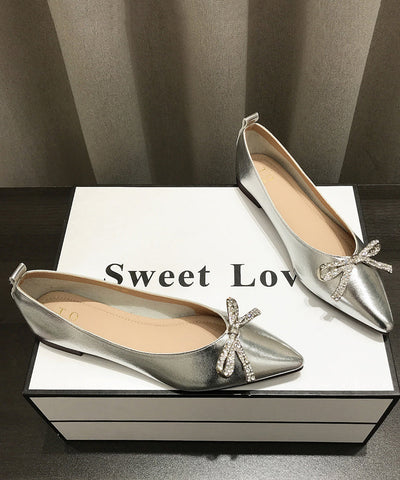 Frauen Bequeme Bogen Spleißen Flache Schuhe Gold Kunstleder Spitz 
