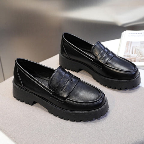 Mocasines planos con plataforma para mujer, talla 35-40, informales, sin cordones, con punta redonda, color negro liso. 