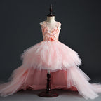 Kommunionkleid für Mädchen, festliches Prinzessinnenkleid, wunderschönes ärmelloses Festkleid mit Spitze und Schleife 