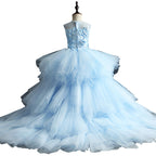 Kommunionkleid für Mädchen, festliches Prinzessinnenkleid, wunderschönes ärmelloses Festkleid mit Spitze und Schleife 