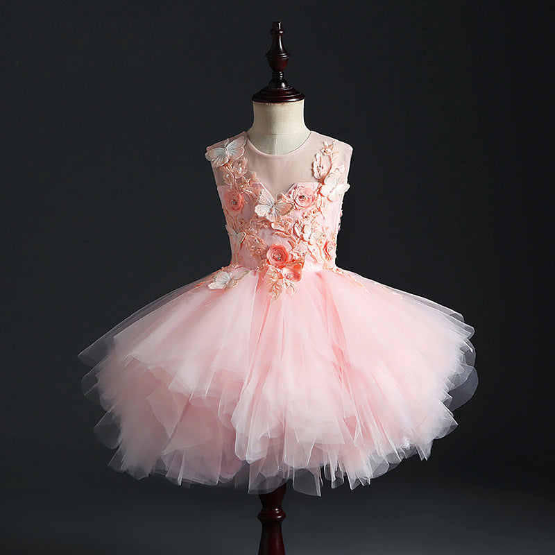 Kommunionkleid für Mädchen, festliches Prinzessinnenkleid, wunderschönes ärmelloses Festkleid mit Spitze und Schleife 