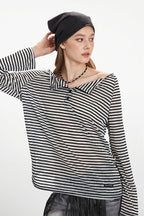 Striped Off Shoulder Long Sleeve T-shirt